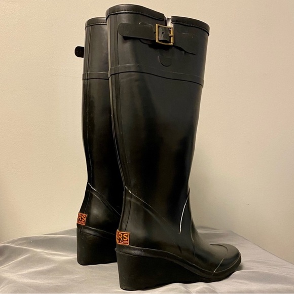 Michael Kors wedge rain boot knee high size 8 black vintage - Picture 3 of 10